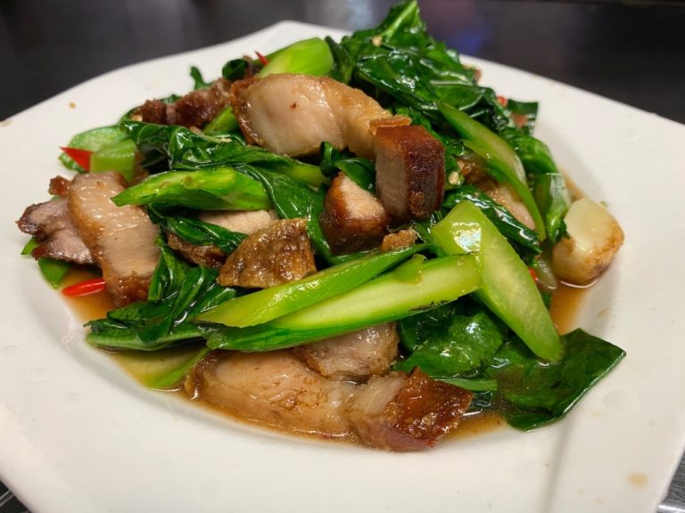 Crispy Pork Belly Stir Fry With Chinese Broccoli Nine Tastes Fine